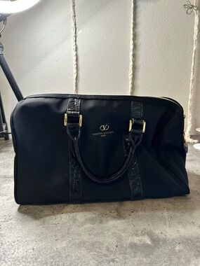 Valentino Garavani Black Nylon and Patent Trim Travel Bag